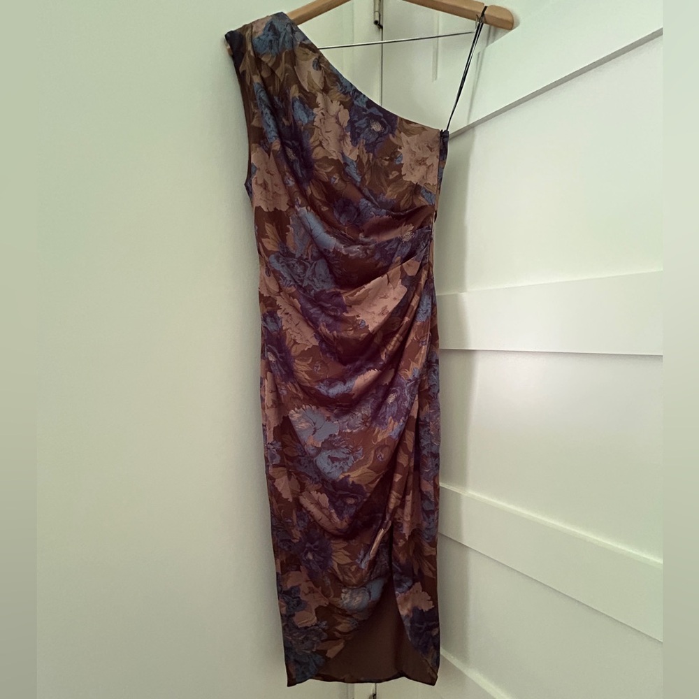 Elliatt One-Shoulder Dress in Brown and Blue